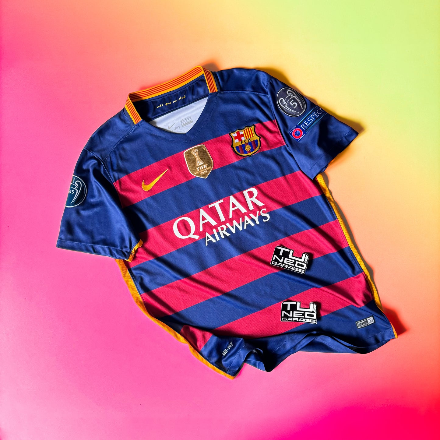 Maillot domicile FC Barcelone 2015/16 rétro + patchs Neymar Jr #11