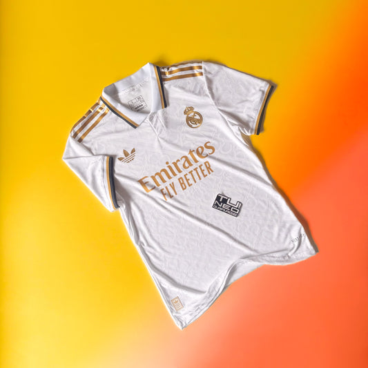 REAL MADRID WHITE POLO GOLDEN JERSEY 2023/24 AUTHENTIC VERSION