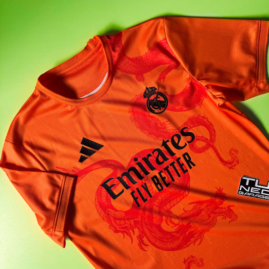REAL MADRID SMOKE DRAGON ORANGE JERSEY CUSTOM LIORA DRAGON