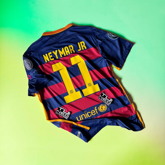 Maillot domicile FC Barcelone 2015/16 rétro + patchs Neymar Jr #11