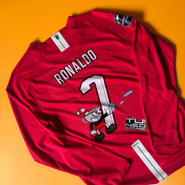 MANCHESTER UNITED HOME JERSEY RETRO 2008/09 LONG SLEEVE CUSTOM CUPHEAD