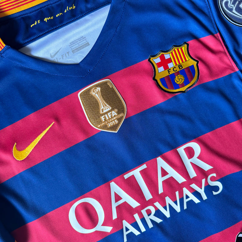 Maillot domicile FC Barcelone 2015/16 rétro + patchs Neymar Jr #11