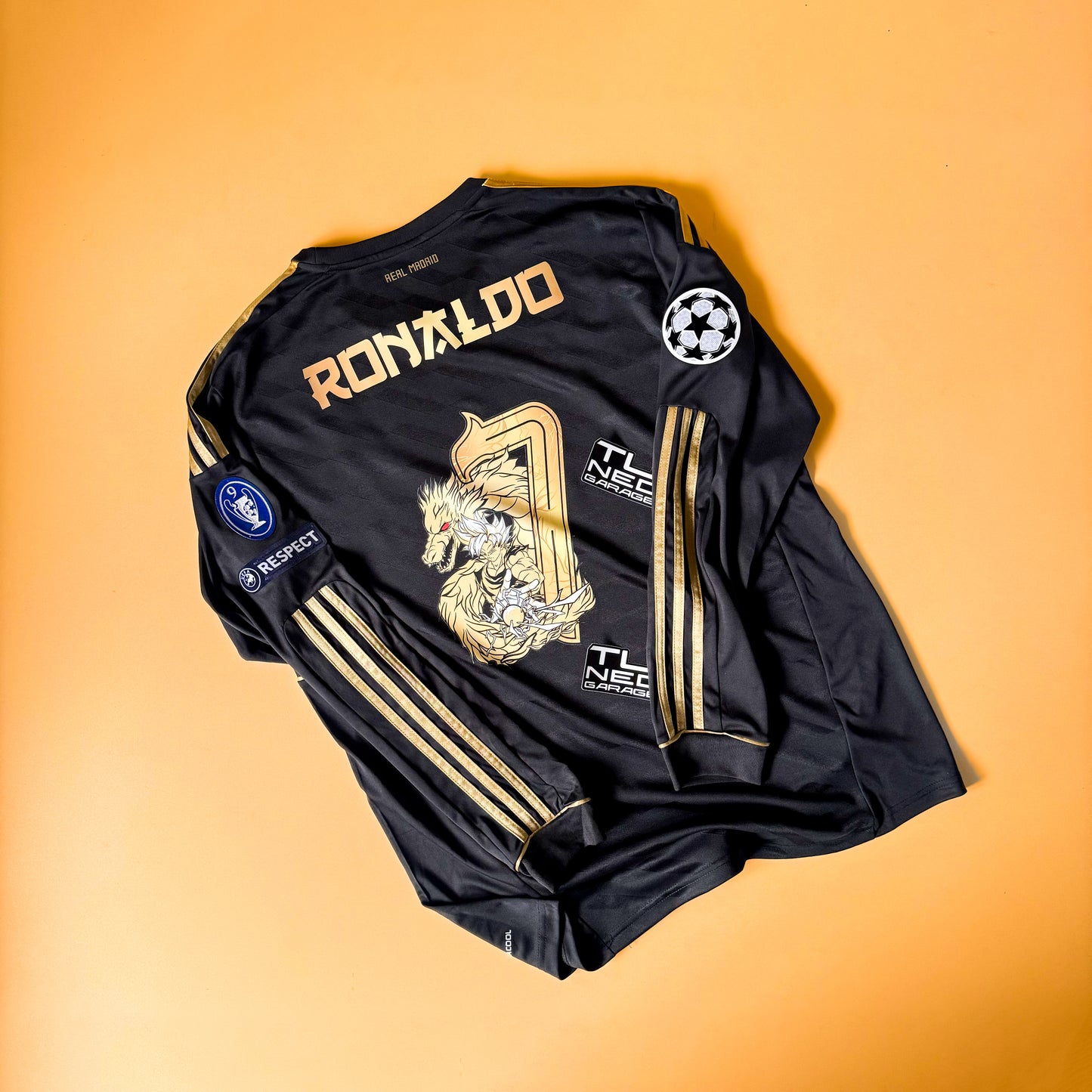 Maillot extérieur Real Madrid 2011/12 noir à manches longues rétro personnalisé Goku Dragon