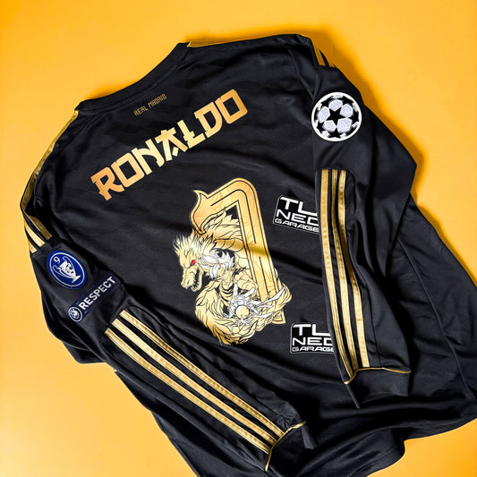 Maillot extérieur Real Madrid 2011/12 noir à manches longues rétro personnalisé Goku Dragon