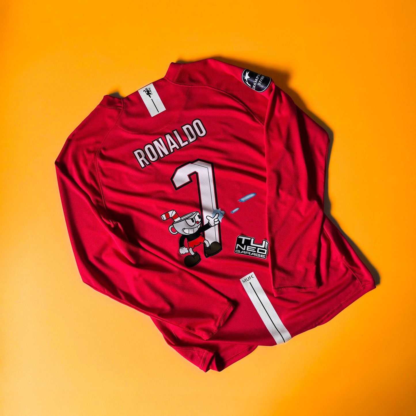 MANCHESTER UNITED HOME JERSEY RETRO 2008/09 LONG SLEEVE CUSTOM CUPHEAD