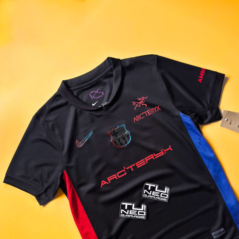 FC BARCELONA AWAY KIT 2024/25 CUSTOMIZED ARCTERYX PORSCHE LOGO